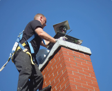 Mason finishing a chimney repair.